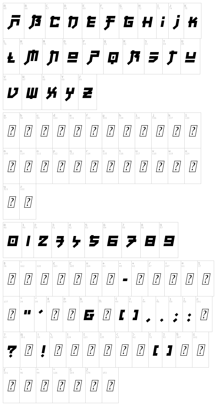 Fuji Quake Zone font map